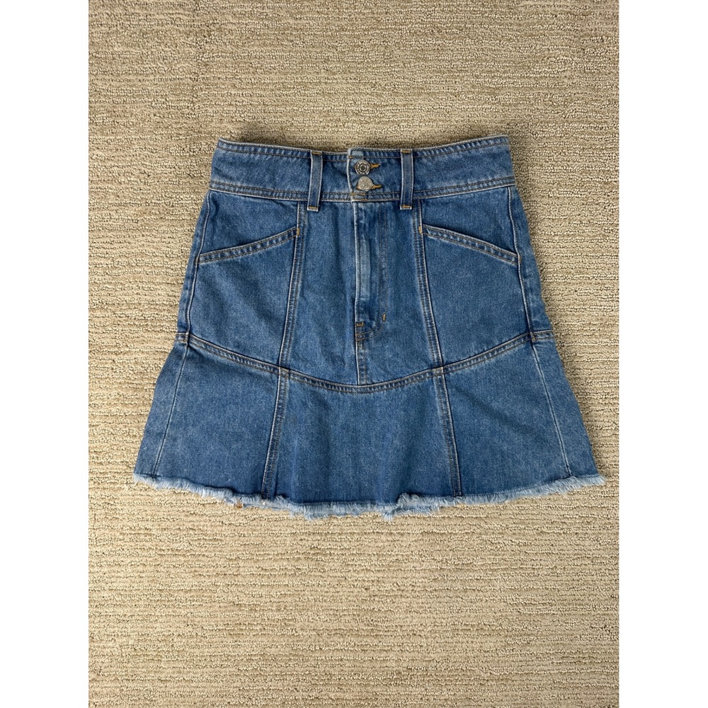 Veronica Beard Jeans Durango Denim Mini Skirt Raw Hem Blue Size 2 J22081681109DU